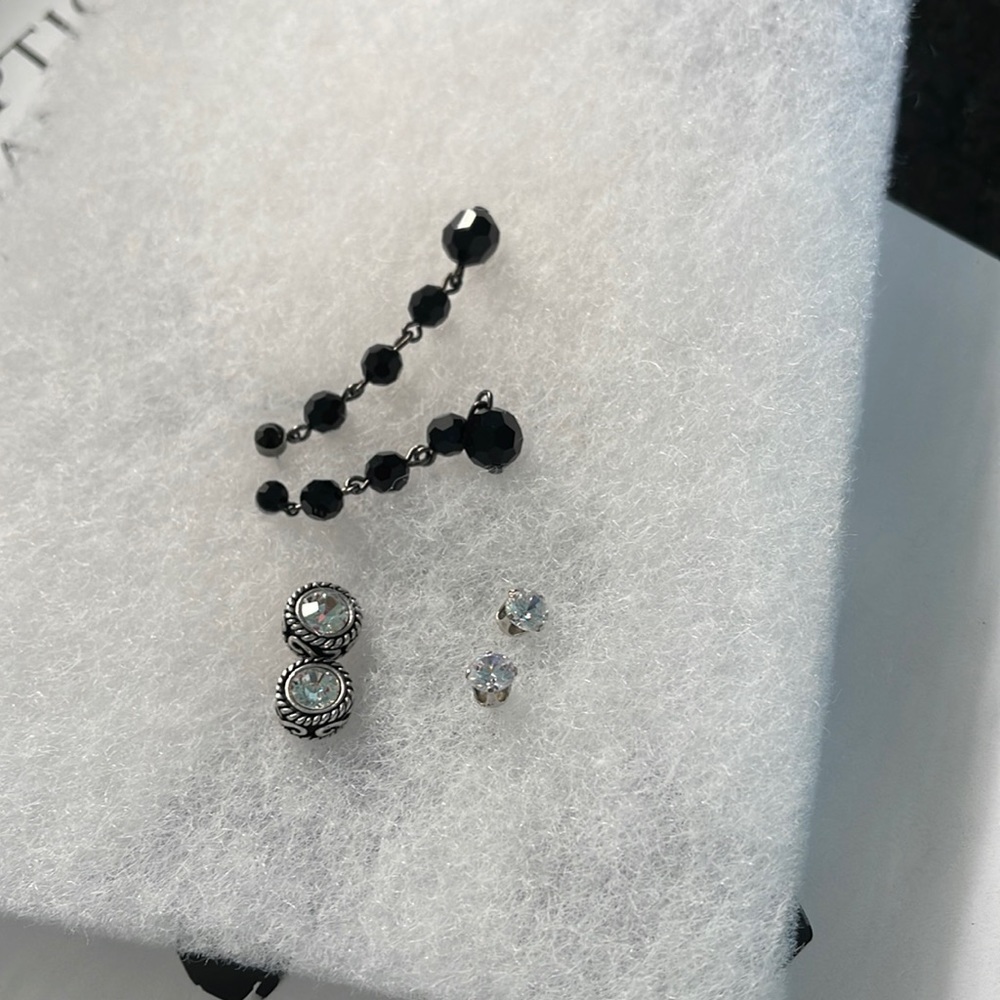 Cubic zirconia and black dress earrings 3 pair